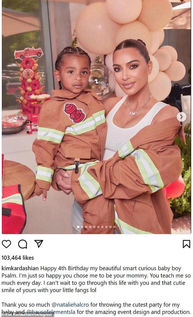 Devoted mama: Kim Kardashian wished her youngest child, son Psalm, a happy fourth birthday on Tuesday