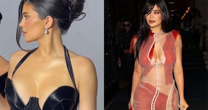 Kylie Jenner Paired a Hot Pink Fishnet Catsuit with Thigh-High Boots