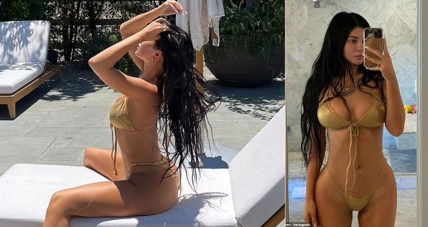 Kylie Jenner says she’s ‘H๏τ af’ as she showcases her famed curves in a skimpy gold ʙικιɴι