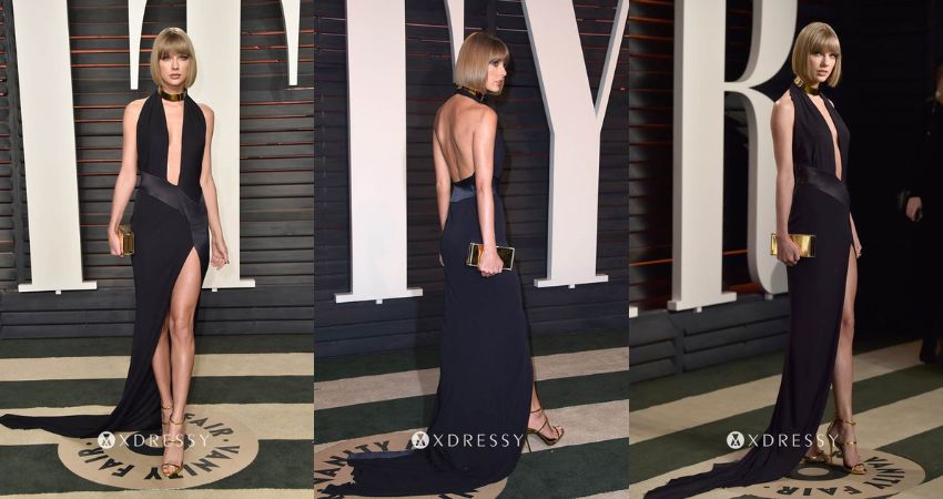 Taylor Swift Sexy Plunging Bodice Black Celeb Gown