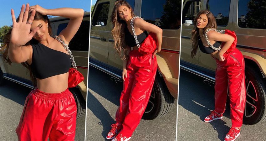 Kylie Jenner Dishing Out Some ‘Red’ Hot Fashion Goals in her Black Crop Top and Faux Leather Pants (View Pics)