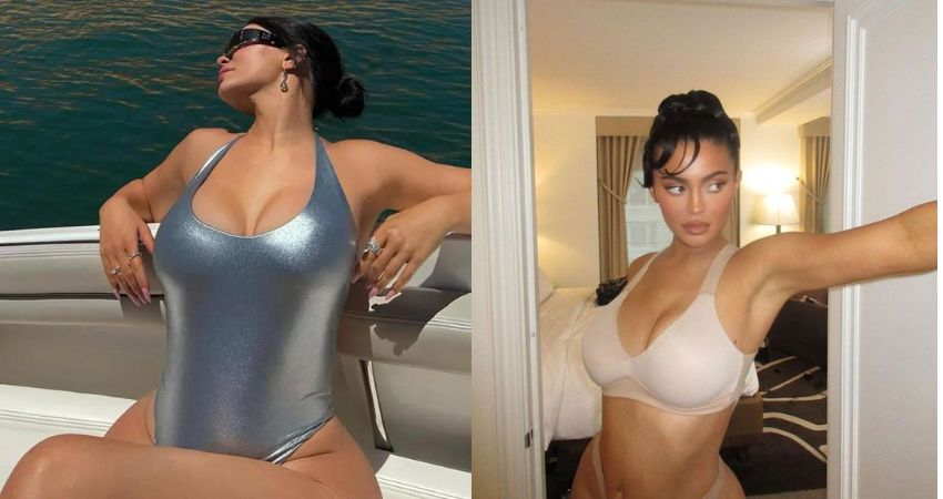 Kylie Jenner Sunbathes on a Boat in a Sexy Silver Swimsuit: ‘Lake Life’