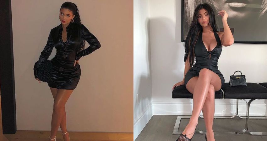 Kylie Jenner Walks Into The Shower in a Hot Black Leather Dress