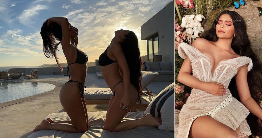 Kylie Jenner and Kim Kardashian Are Twins in Matching Black Bikinis