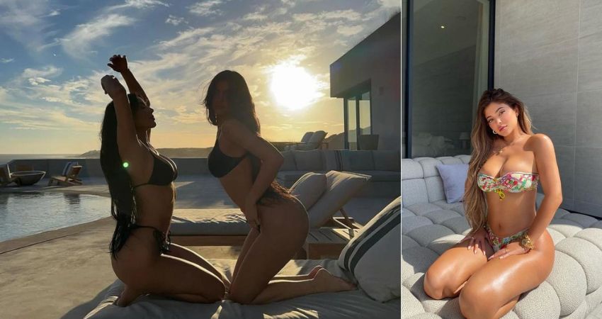 Kylie Jenner and Kim Kardashian Are Twins in Matching Sexy Black Bikinis