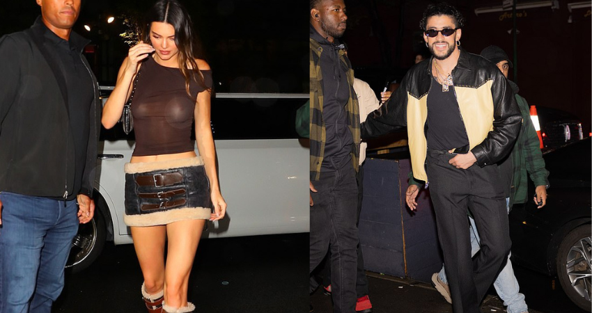 Kendall Jenner puts on sultry display in a sheer cropped top and VERY short miniskirt with rumored boyfriend Bad Bunny as they enjoy a dinner date at Carbone in New York City