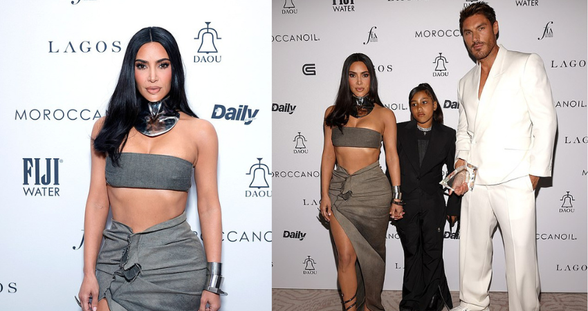 Kim Kardashian, 42, showcases VERY tiny waist in bandeau and wrap skirt as she is joined by daughter North West, nine, at The Daily Front Row’s 7th Fashion Los Angeles Awards