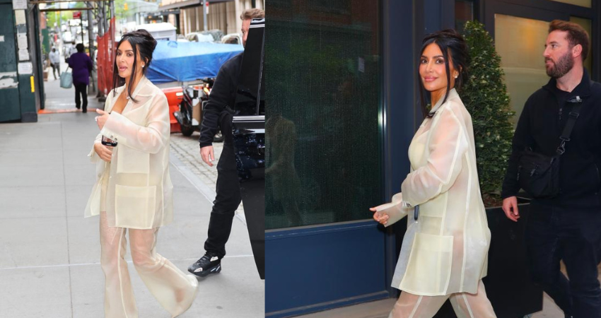 SHEER QUEEN Kim Kardashian’s skinny figure drowns in completely see-through baggy pants and jacket out in NYC for unedited new pics