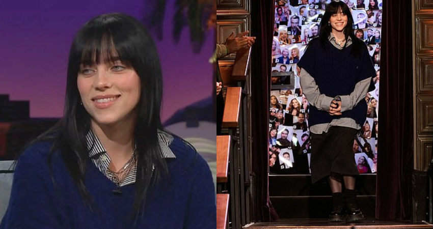 ‘My voice was messed up and I was really nervous’: Billie Eilish reflects on making her TV debut on James Corden at 15… as she returns for his final week