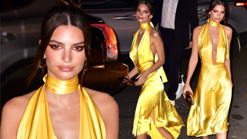 Emily Ratajkowski stuns in plunging yellow dress for Marc Jacobs’ wedding