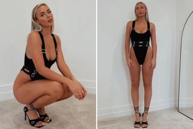 Love Island winner Millie Court puts on a seriously leggy display and flashes her pert derrière in a skimpy swimsuit