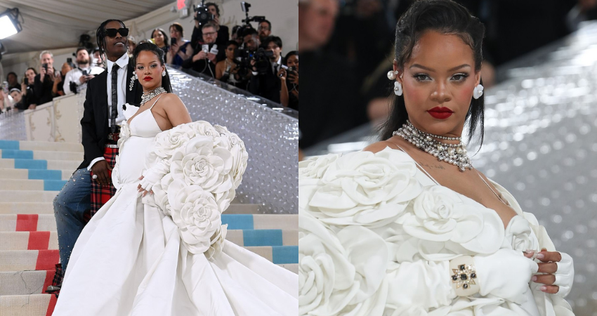 I’m fashionably late, baby! Pregnant Rihanna looks like a bride in elaborate white dress as she FINALLY arrives at Met Gala with beau A$AP Rocky – TWO HOURS after everyone else