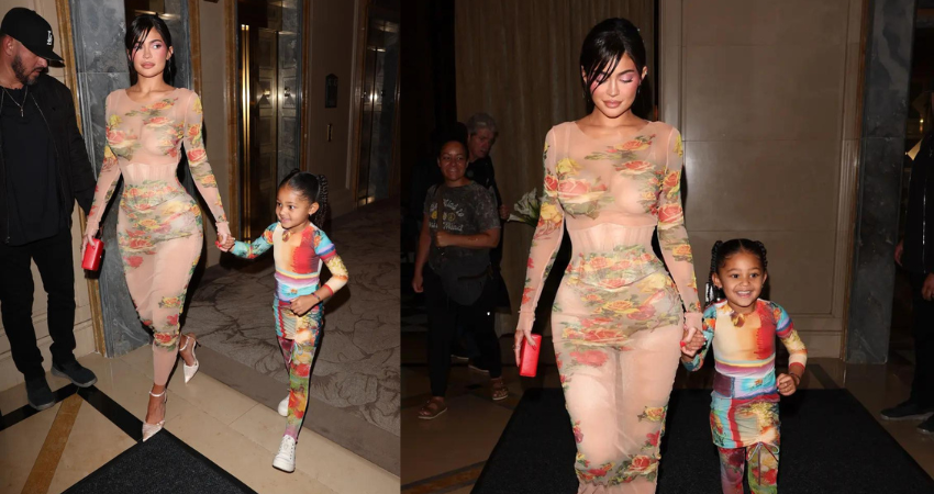 Kylie Jenner and daughter Stormi, 5, match in mesh at Jean Paul Gaultier party