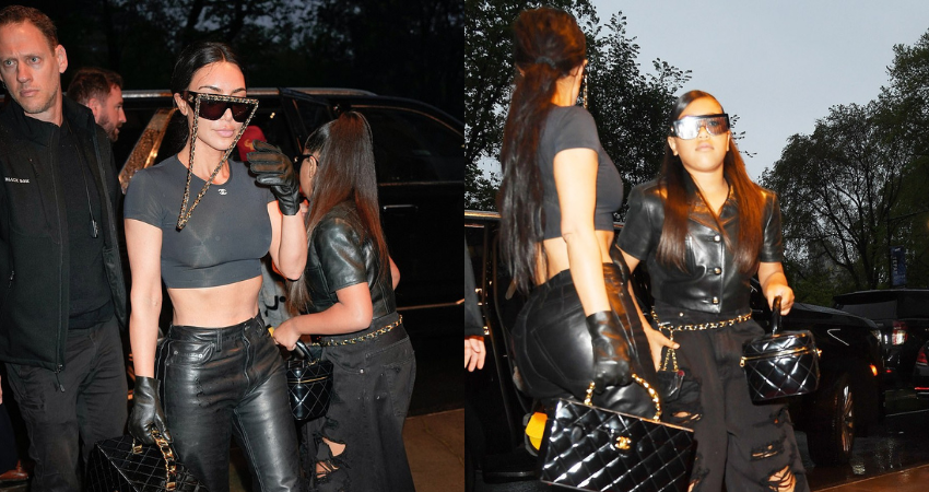 Kim Kardashian flaunts her taut tummy in a crop top and black leather pants as she joins stars at Anna Wintour’s exclusive pre-Met Gala dinner in NYC