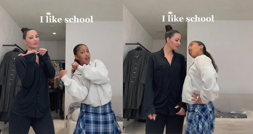 ‘I like school!’ Kim Kardashian and adorable daughter North West, 9, goof off with a dance in fun TikTok