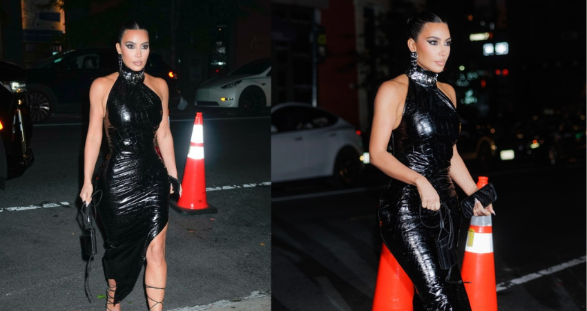 LEATHER LADY Kim Kardashian shows off her bulging shoulder muscles in $4.3K black leather dress for Sєxy new look on outing in NYC