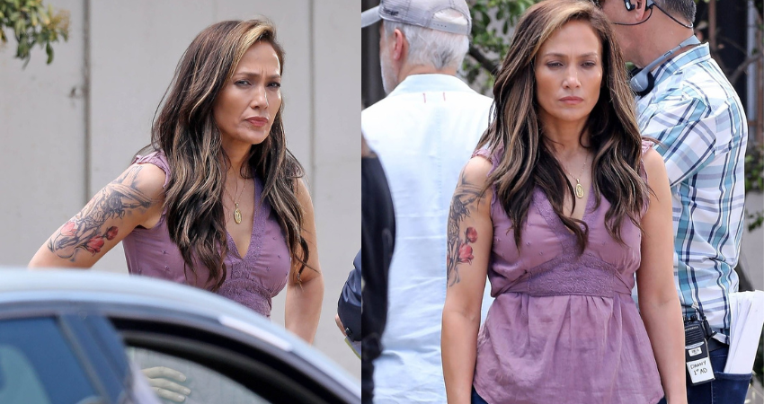 EXCLUSIVE: Jennifer Lopez seen on set of Ben Affleck’s Unstoppable for first time as she gets in character with a fake arm TATTOO