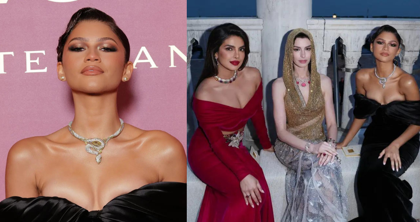 Zendaya dazzles in off-the-shoulder velvet dress at Bulgari Venice party