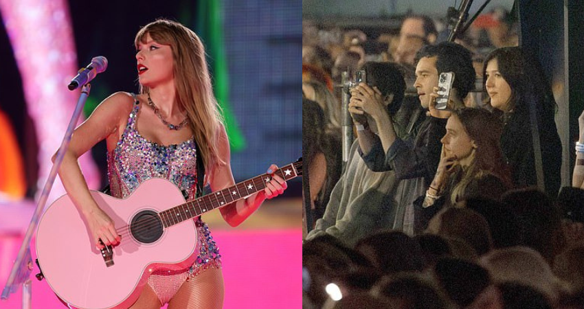 Smile in 1,9,7,5… Matty Healy is seen taking pictures of rumoured girlfriend Taylor Swift as she performs onstage – amid claims he is ‘madly in love’ with the singer