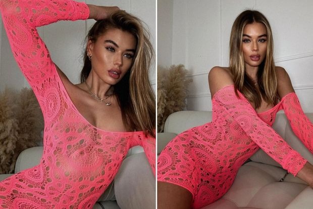 Love Island’s Arabella Chi ditches her underwear to pose in totally see-through pink dress