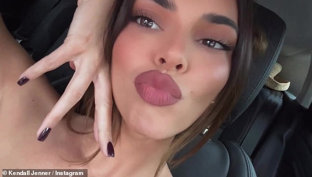 Kendall Jenner shows off a VERY plump pout as she purses her lips towards the camera in glammed up video selfies