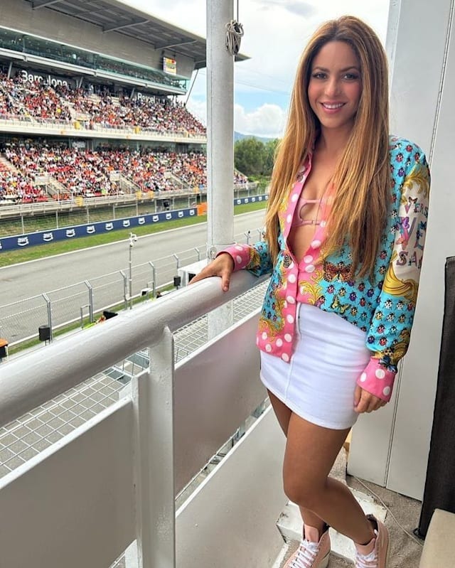 Shakira turns heads in skimpy bra top at the Grand Prix as she watches Lewis Hamilton amid romance rumors