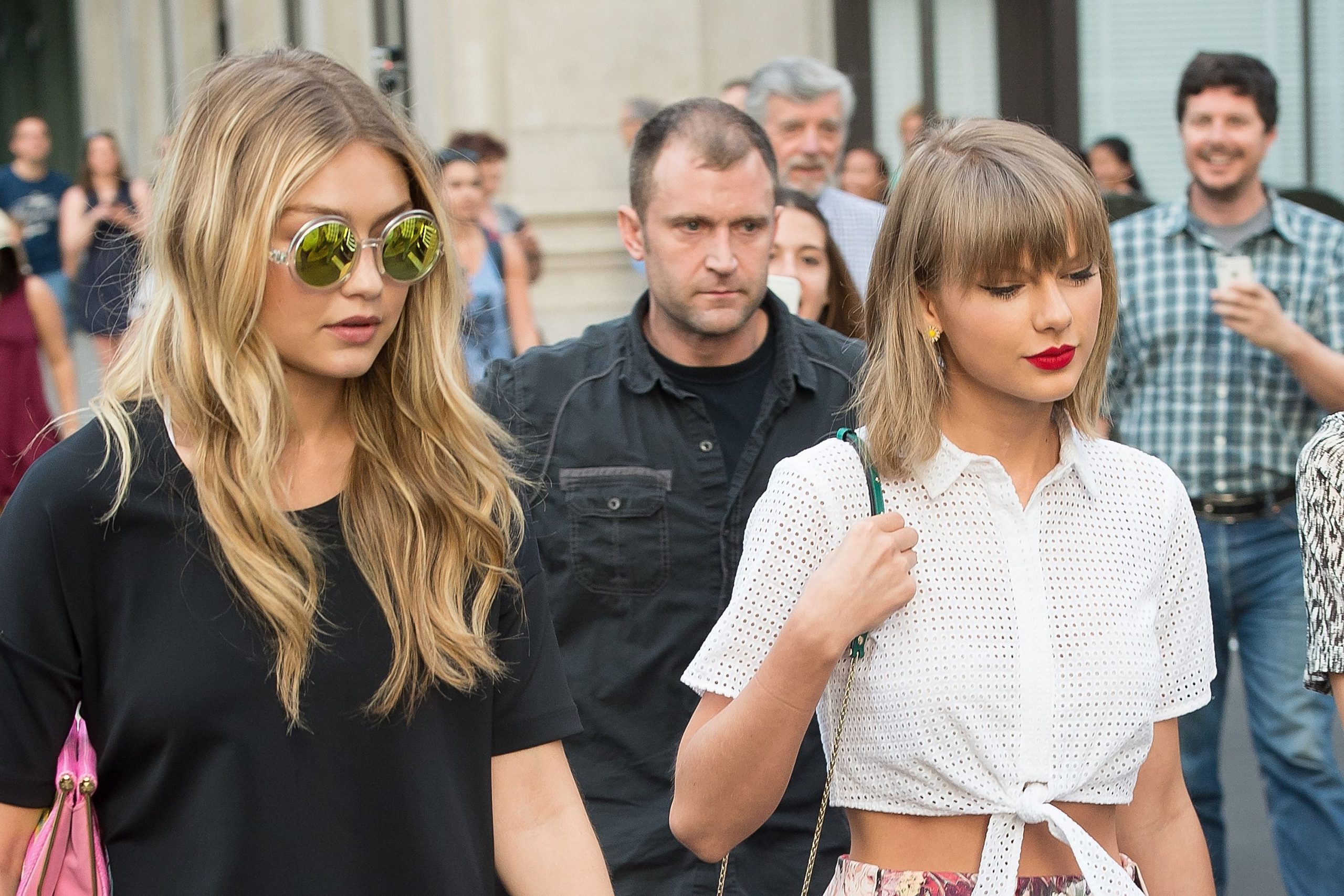 Taylor Swift and longtime friend Gigi Hadid make a rare sighting together as they leave Nobu in New York City… during singer’s break from Eras tour