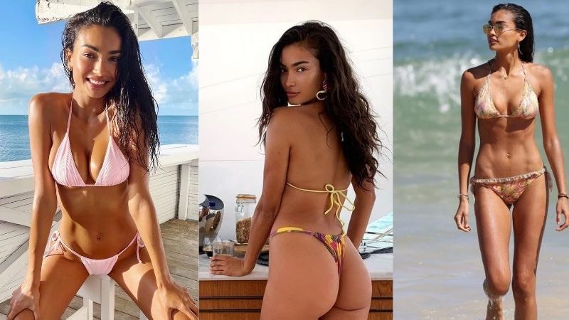 ‘Another night in paradise’: Kelly Gale sends pulses racing in a blue cutaway dress after denying she has ‘over exercised’ to maintain her physique