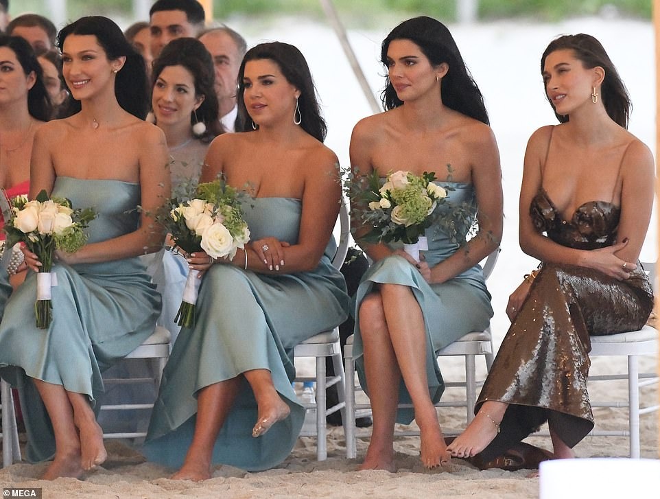 Supermodels Bella Hadid, Kendall Jenner and Hailey Bieber look stunning at their friend’s wedding on the beach in Miami