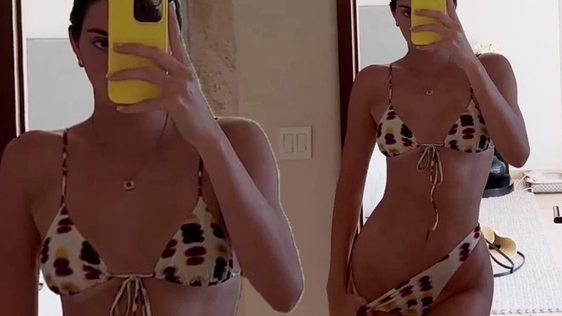 Kendall Jenner drops jaws as she playfully pulls down ʙικιɴι bottoms while showcasing her supermodel figure in cow print swimsuit