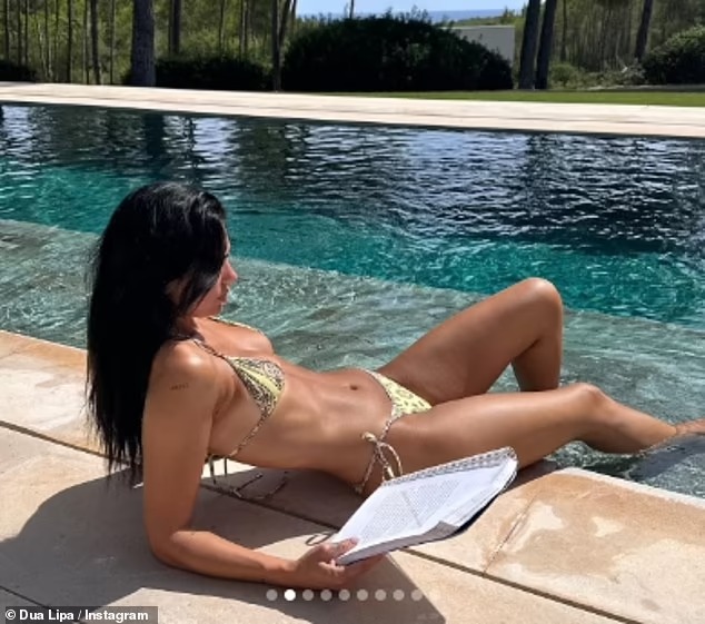 Dua Lipa shows off her incredible figure in a skimpy gold ʙικιɴι as she lounges by the pool during her balmy Ibiza getaway