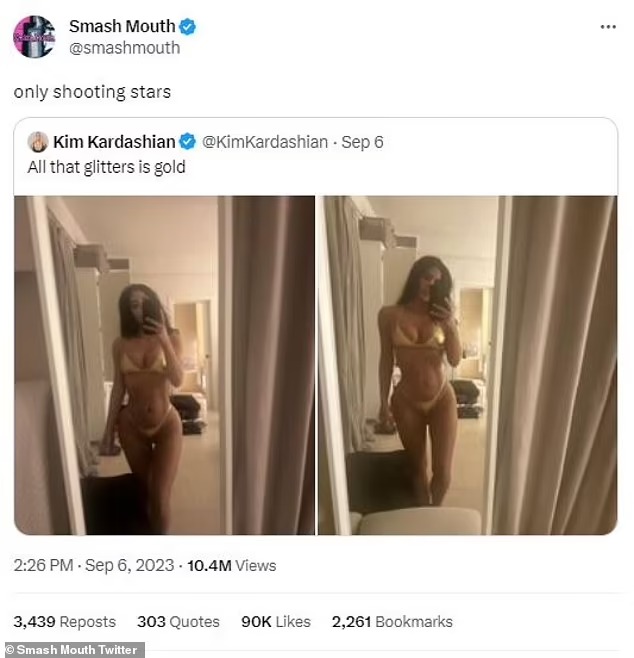 Smash Mouth responds to Kim Kardashian seemingly quoting their 1999 hit All Star in new ʙικιɴι pH๏τo following the pᴀssing of frontman Steve Harwell