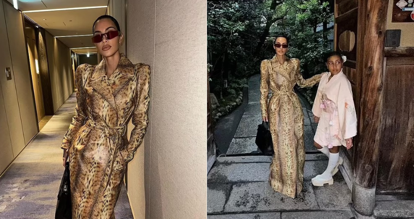 Kim Kardashian dons leopard print coat in latest snaps from her trip to Japan with daughter North West