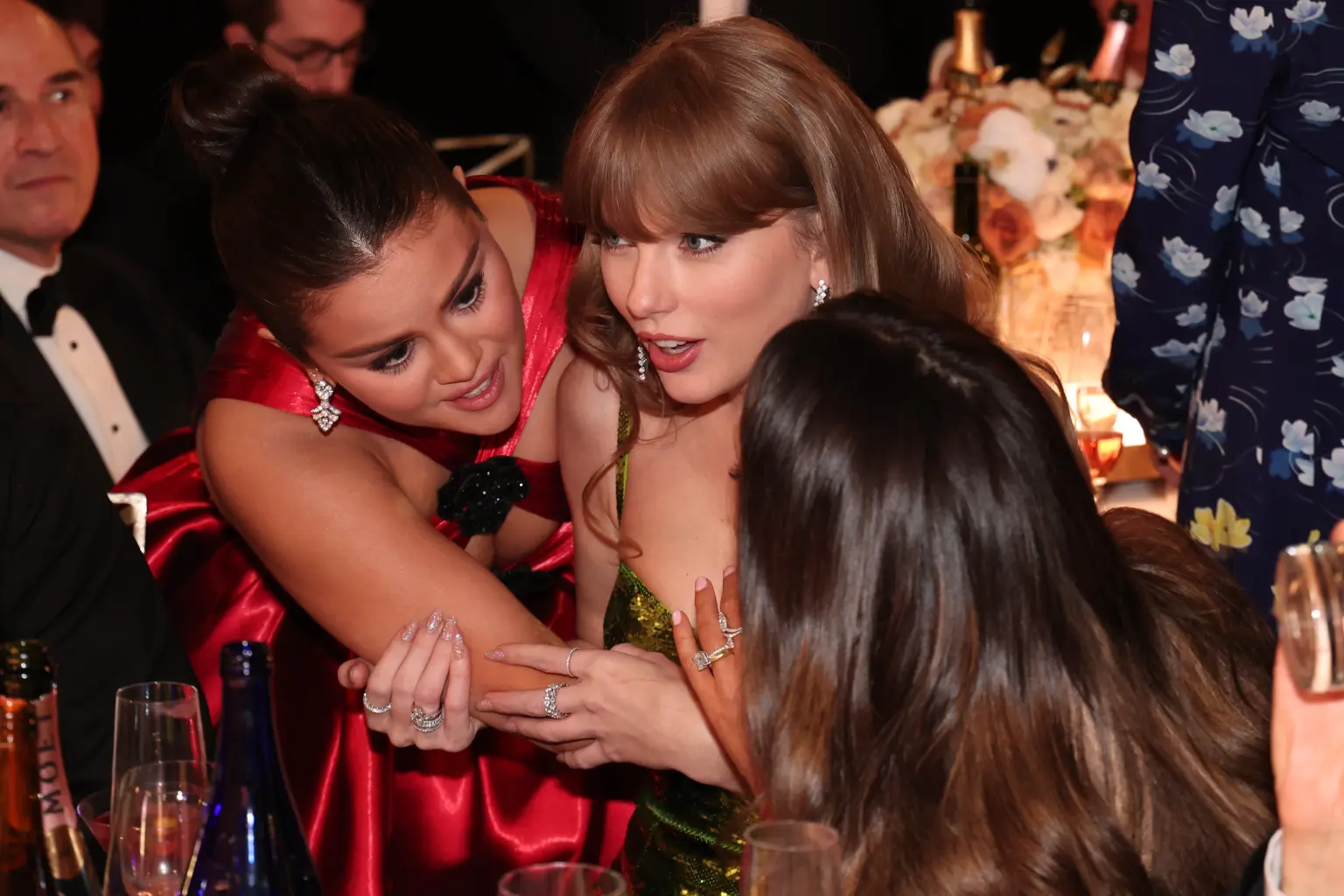 Taylor Swift has animated gossip session with Selena Gomez, Keleigh Sperry after Jo Koy Golden Globes diss