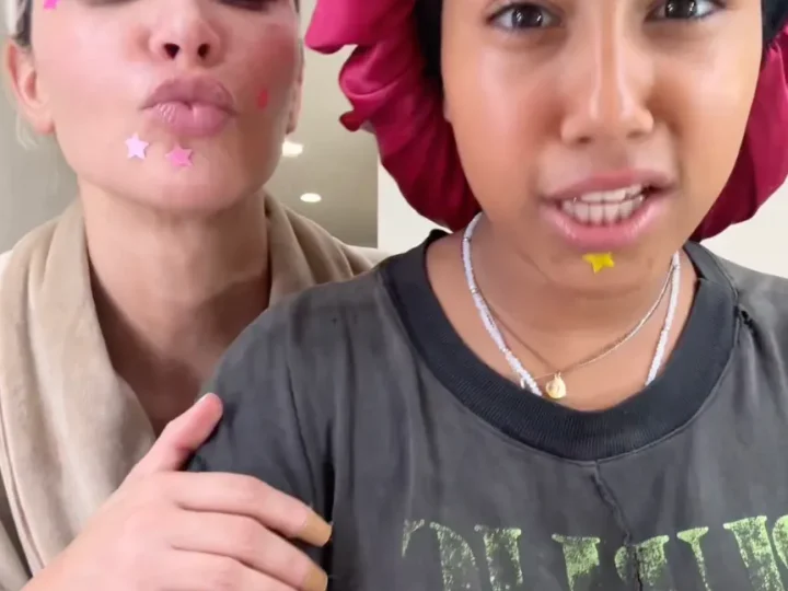 NATURAL BEAUTY North West shares video of mom Kim Kardashian’s makeup-free face covered with pimple patches as star gets ready for bed