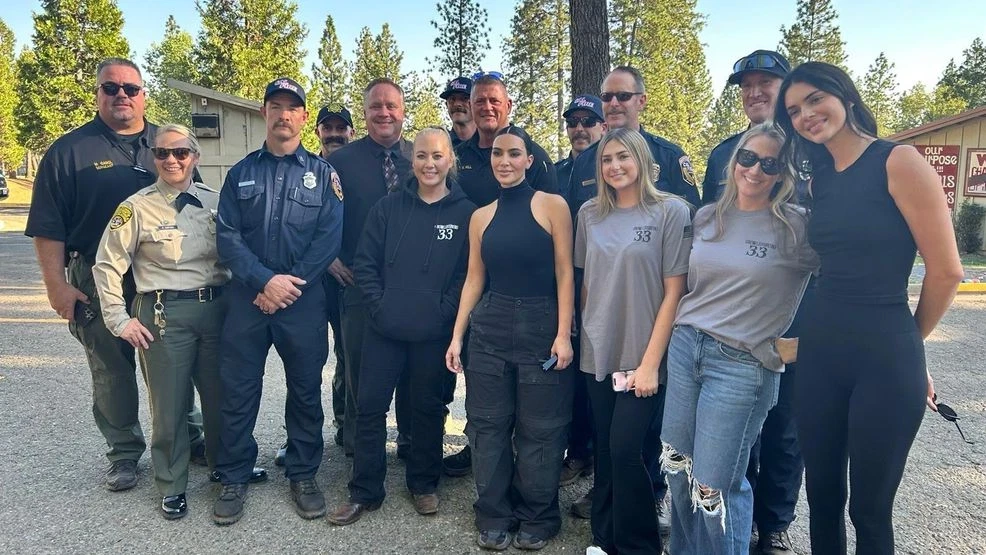 Kim Kardashian and Kendall Jenner visit Cal Fire camp to support crews